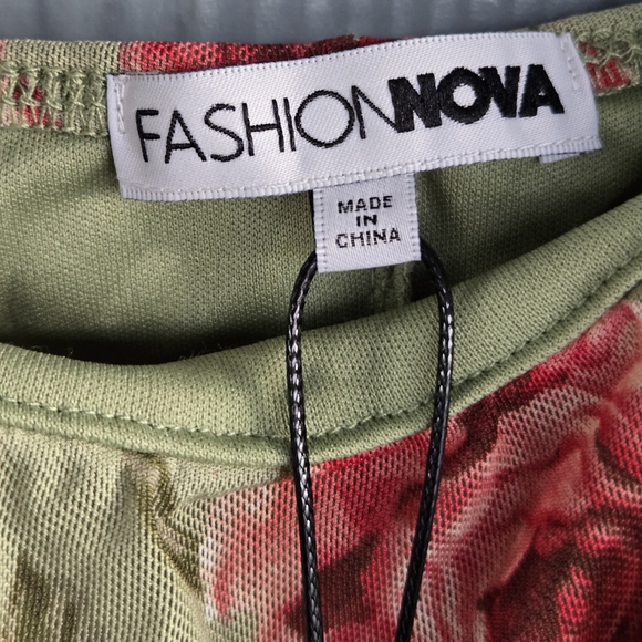 Fashion Nova Floral Mesh Mini Dress - Green and Pink - Picture 8 of 12